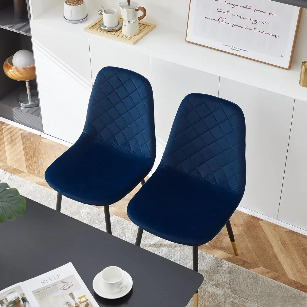 Modern Armless Dining Chair Set of 4, High Back Side Chair, Navy Blue
