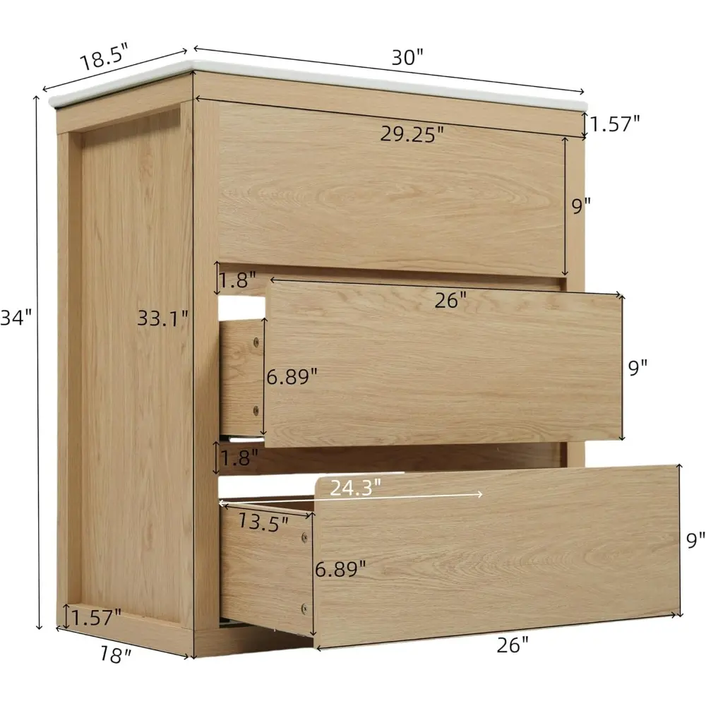Merax 30" Bathroom Vanity with Ceramic Sink and 2 Full-Extension Drawers Freestanding Undermount Sink Cabinet, Natural