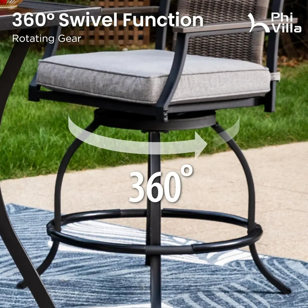 5 PCS Outdoor Counter Height Table and Chairs,Swivel Outdoor Bar Chairs with Grey Cushion and Metal bar Table for All Weather,P
