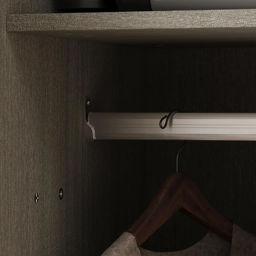 Wardrobe Closet with Sliding Doors & Hanging Rod, Wooden Bedroom Armoire Clothing Storage Cabinet with 5 Storage Compartments,
