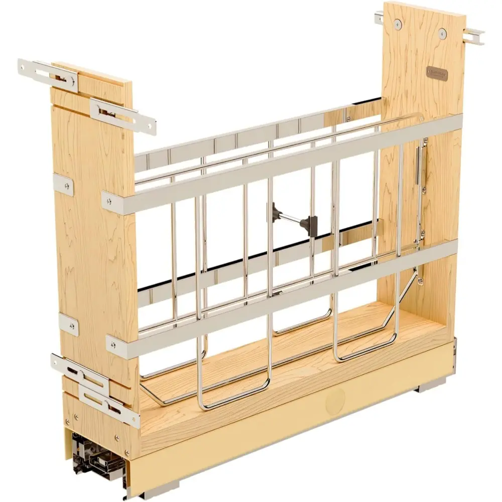 Rev-A-Shelf 5" Pullout Wooden Bakeware Organizer Shelf for Base Kitchen Cabinets w/Soft-Close and 100 Pound Ball-Bearings, 447-B