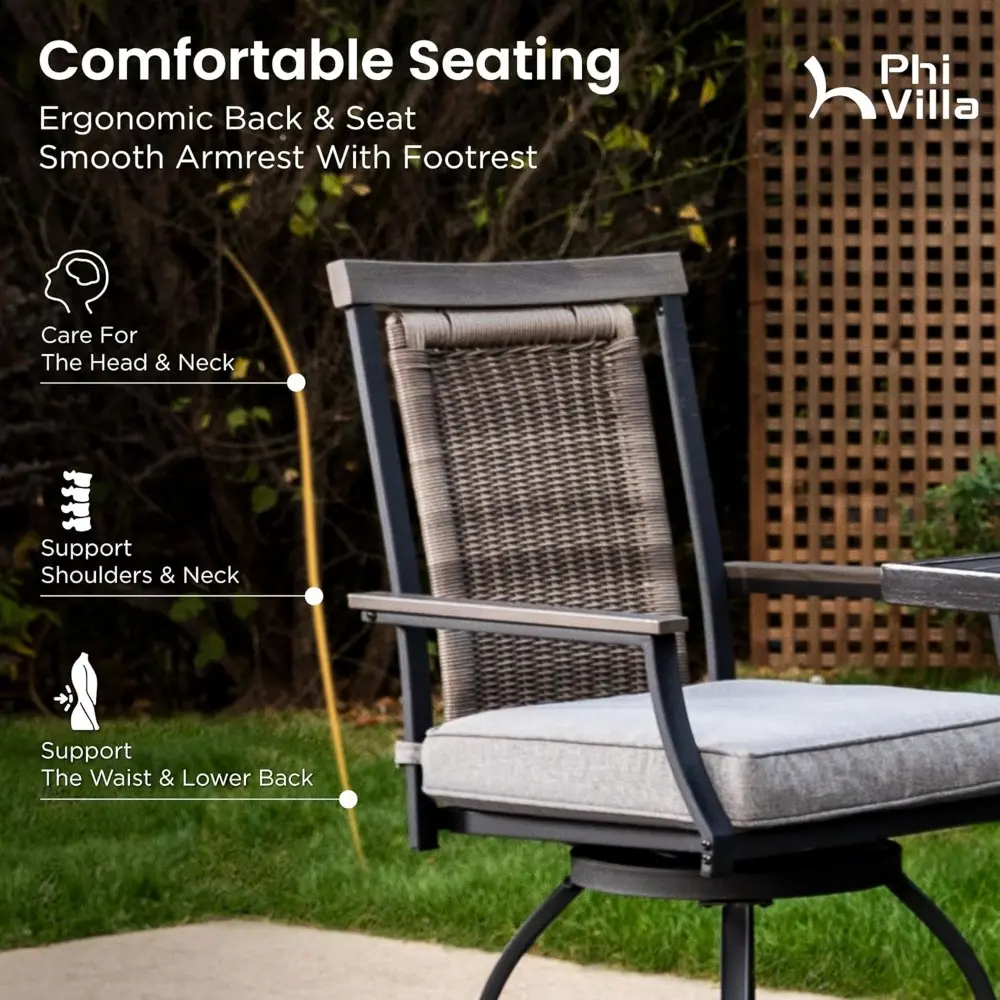 5 PCS Outdoor Counter Height Table and Chairs,Swivel Outdoor Bar Chairs with Grey Cushion and Metal bar Table for All Weather,P
