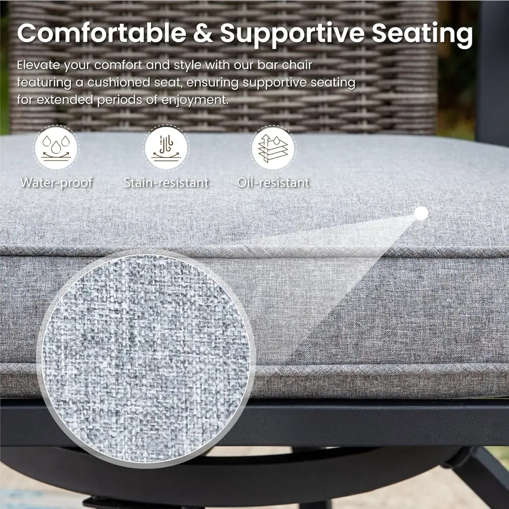 5 PCS Outdoor Counter Height Table and Chairs,Swivel Outdoor Bar Chairs with Grey Cushion and Metal bar Table for All Weather,P