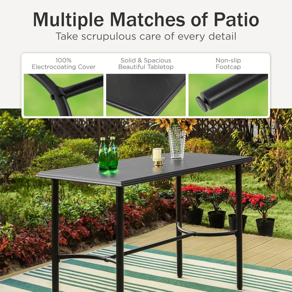 5 PCS Outdoor Counter Height Table and Chairs,Swivel Outdoor Bar Chairs with Grey Cushion and Metal bar Table for All Weather,P