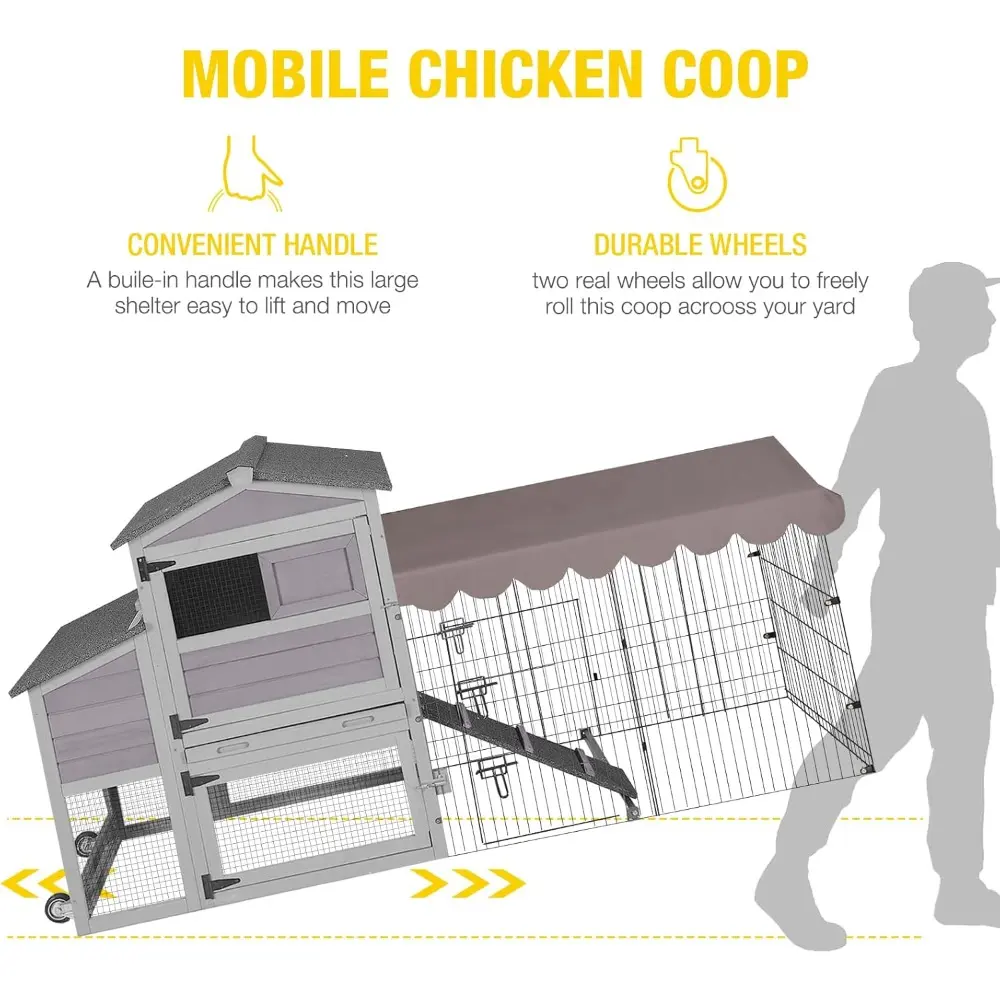 Mobile Chicken Coop Expandable Hen House with Two-Section Nesting Box,Predator-Resistant Locks, UV-Resistant Roof, 81.9" L x 28