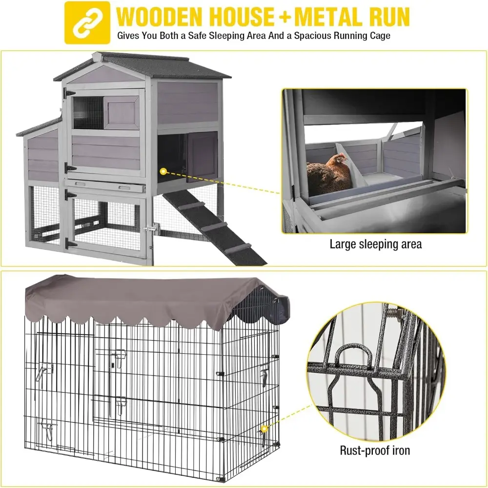 Mobile Chicken Coop Expandable Hen House with Two-Section Nesting Box,Predator-Resistant Locks, UV-Resistant Roof, 81.9" L x 28
