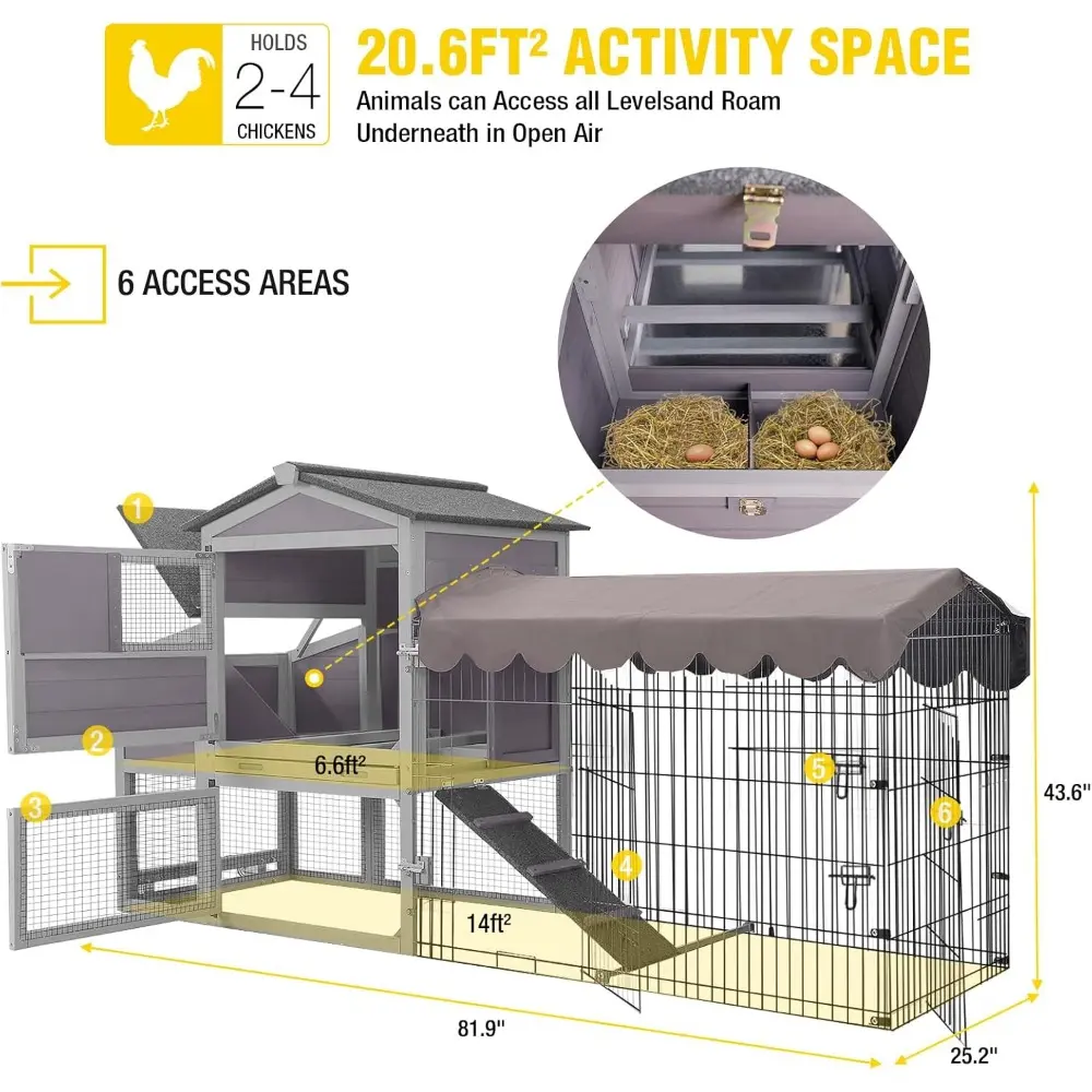 Mobile Chicken Coop Expandable Hen House with Two-Section Nesting Box,Predator-Resistant Locks, UV-Resistant Roof, 81.9" L x 28
