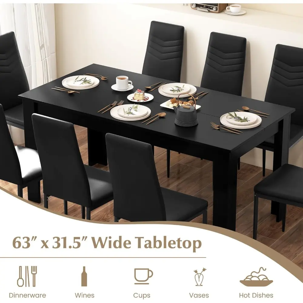 9-Pieces Dining Table Set for 6-8, Modern Rectangular Kitchen Table with 8 PVC Leather Dining Chairs, 330Lbs Space-Saving Dinet