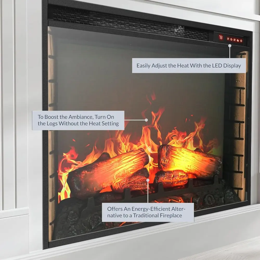 Modern 70" Electric Fireplace Heater Mantel TV Stand & Media Entertainment Center for TVs up to 68" with Energy-Efficient Heate