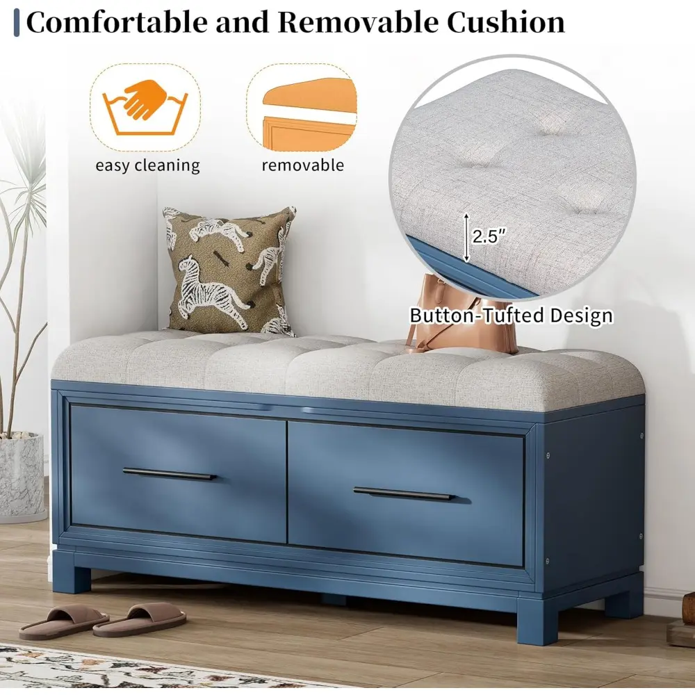 Shoe Bench with Removable Cushion & Hidden Storage,Entryway Bench with Soft Seat & Pine Frame,350lb Capacity,Storage Seating wi