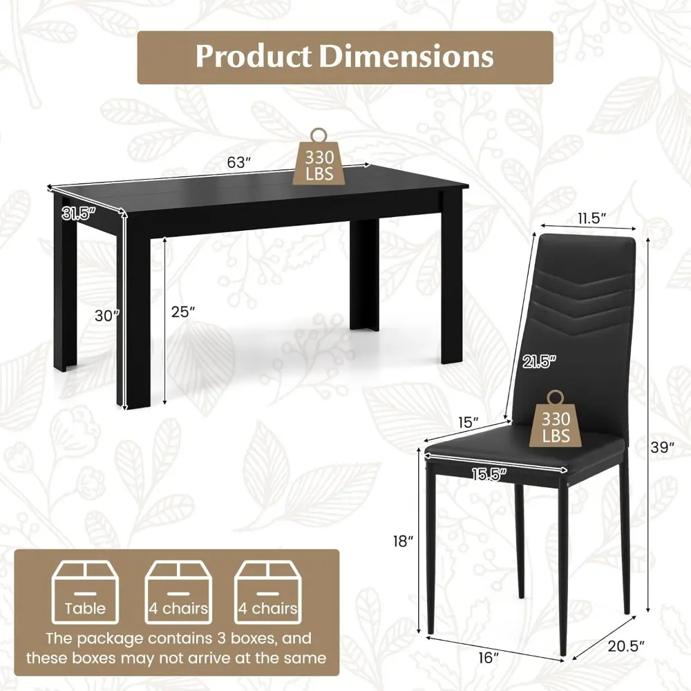 9-Pieces Dining Table Set for 6-8, Modern Rectangular Kitchen Table with 8 PVC Leather Dining Chairs, 330Lbs Space-Saving Dinet