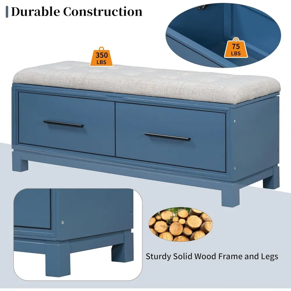 Shoe Bench with Removable Cushion & Hidden Storage,Entryway Bench with Soft Seat & Pine Frame,350lb Capacity,Storage Seating wi