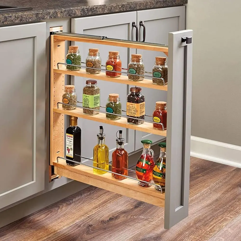 Rev-A-Shelf 3" Pull Out Shelf Organizer for Between Base Kitchen Cabinets, Adjustable Filler Spice Rack Seasoning Storage Holder