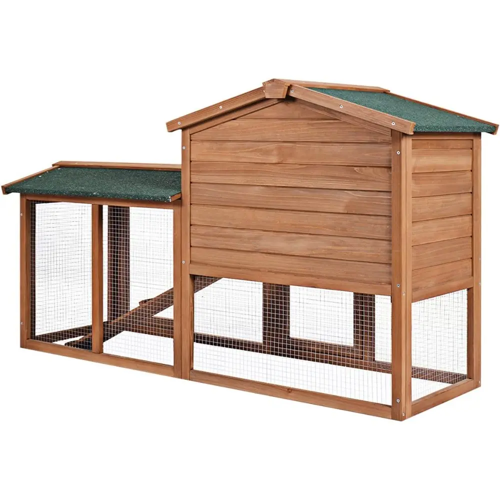 Rabbit Hutch, 58 Inches Outdoor Large Wooden Bunny Cage Chicken Coop with Ventilation Door, Removable Tray & Ramp