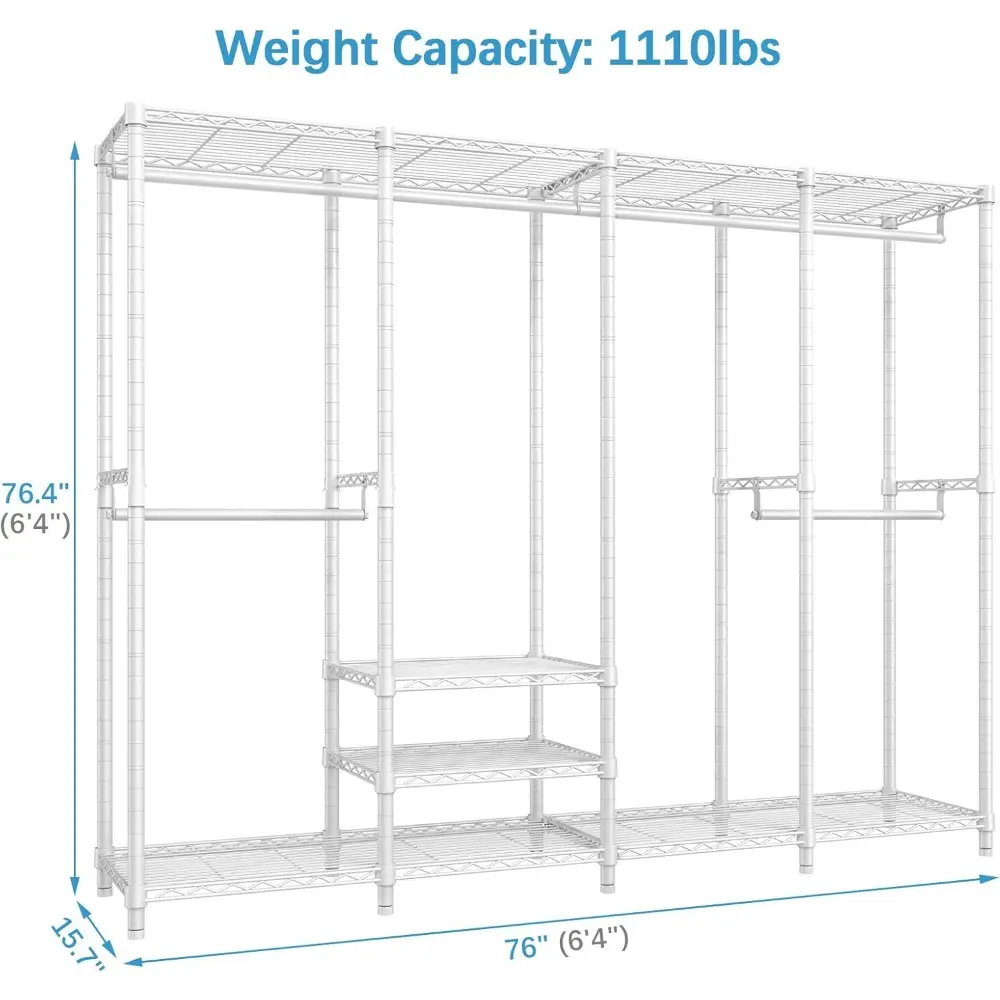 V40 Wire Garment Rack Heavy Duty Clothes Racks for Hanging Clothes, Multi-Functional Bedroom Clothing Racks Freestanding Closet