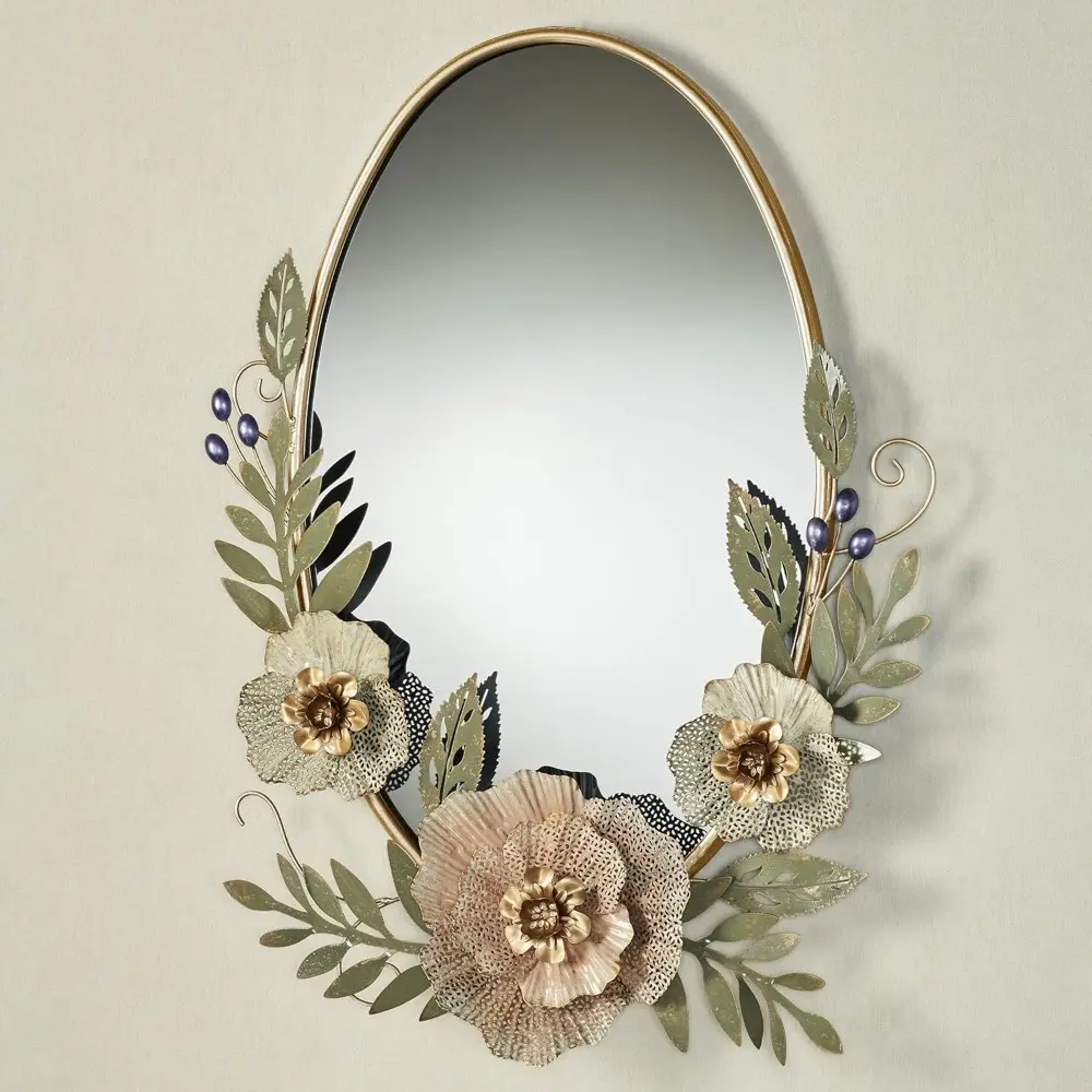 Forever Blooms Pastel Floral Oval Wall Mirror