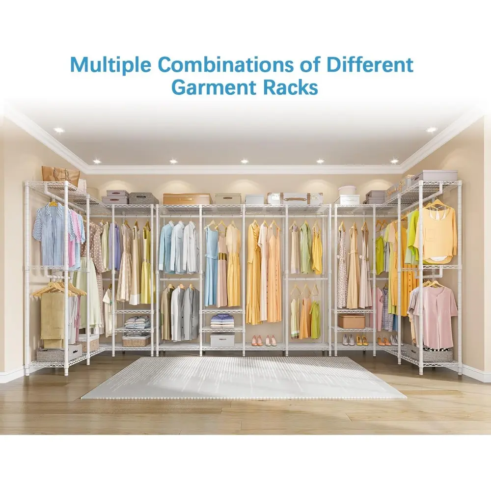 V40 Wire Garment Rack Heavy Duty Clothes Racks for Hanging Clothes, Multi-Functional Bedroom Clothing Racks Freestanding Closet