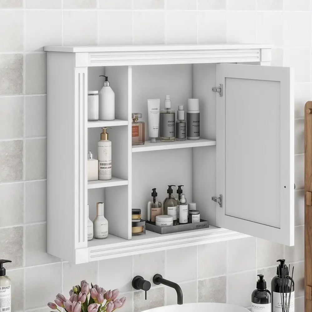Bathroom Medicine Cabinet with Mirror, Wall Mounted Over Toilet Storage Cabinet Organizer with Doors and Shelves for Bathroom L