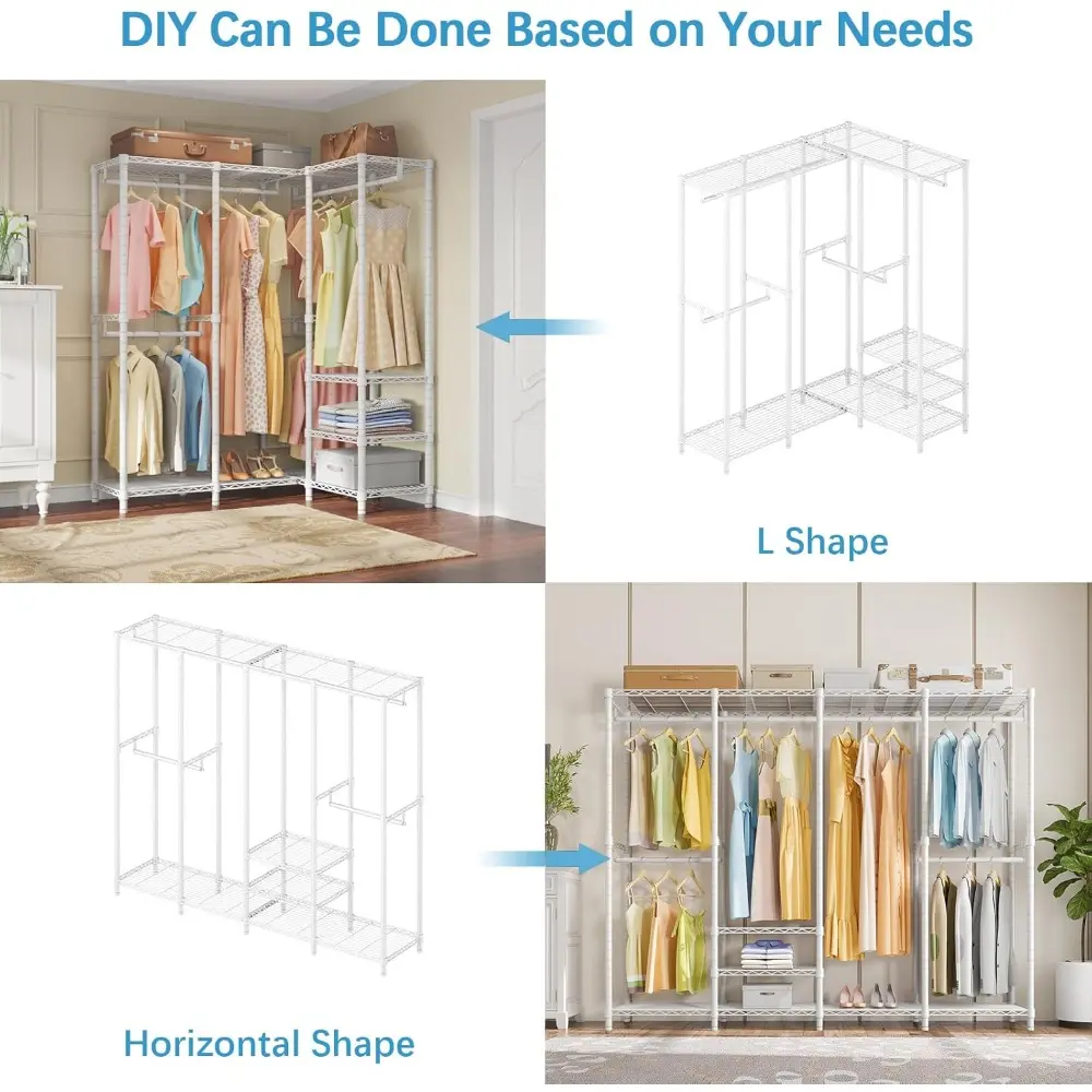 V40 Wire Garment Rack Heavy Duty Clothes Racks for Hanging Clothes, Multi-Functional Bedroom Clothing Racks Freestanding Closet