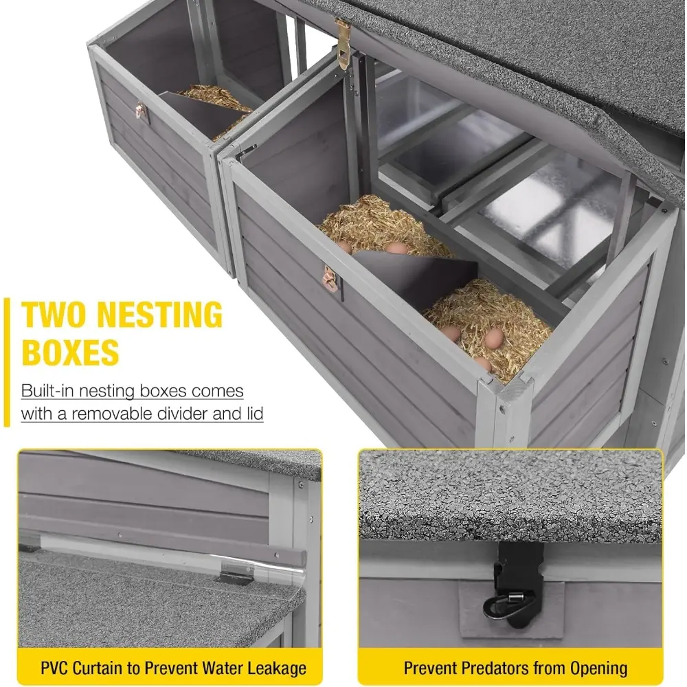 Chicken Coop Mobile Wooden Hen House with Nesting Box,Large Poultry Cage Upgrade with Strong Iron Frame,Durable & Waterproof