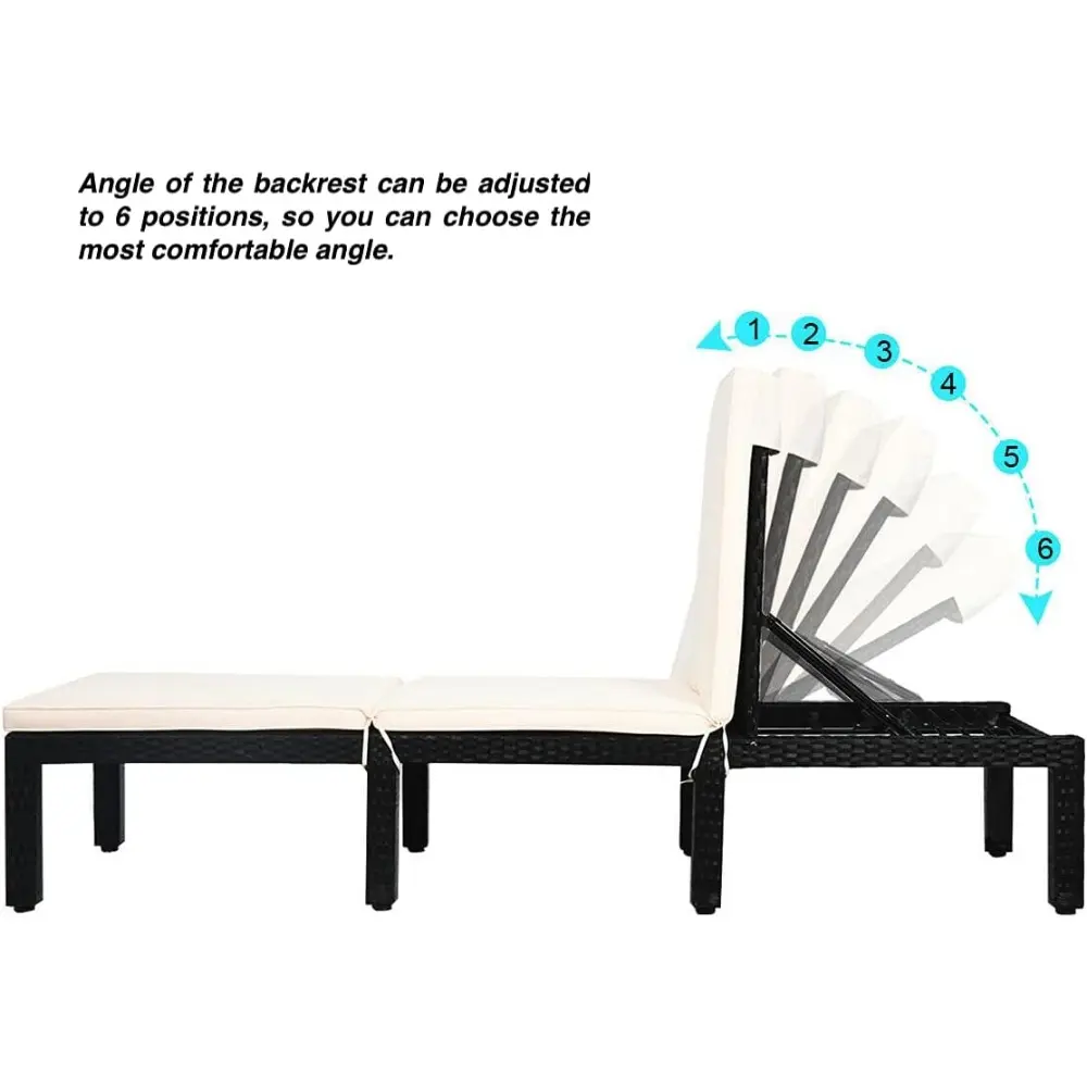Outdoor Patio Rattan Lounge Chair Chaise Lounge Lounger Recliner Chair Sunbathing Bed Soft Cushion 6 Level Adjustable Backrest S