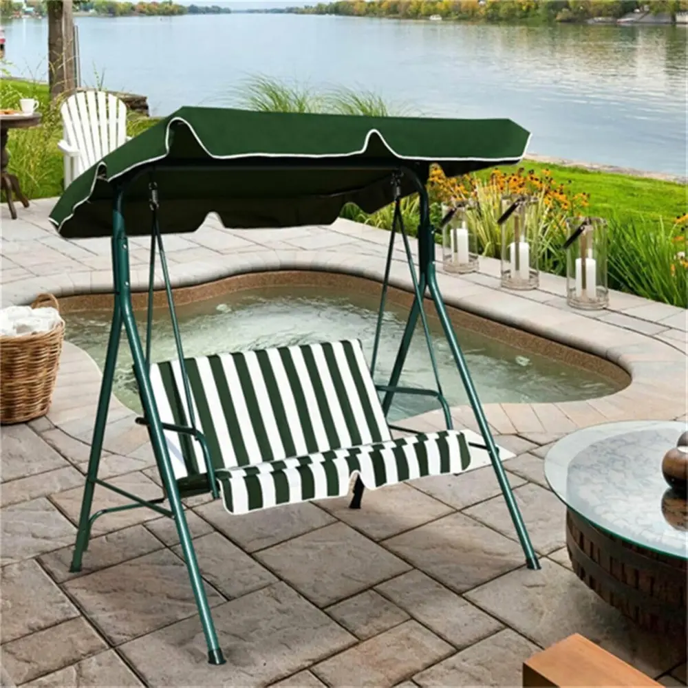 Two-seat Patio Swing Chair with Sunshade, Patio Lounge Chair, Comfortable Sitting, Green