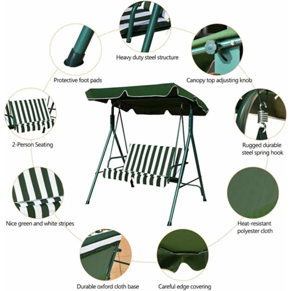 Two-seat Patio Swing Chair with Sunshade, Patio Lounge Chair, Comfortable Sitting, Green