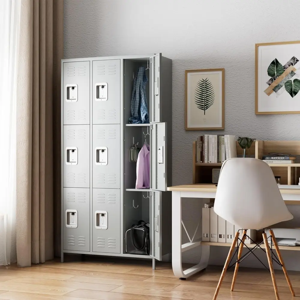 9 Doors Storage Locker Combination with 18 Hooks,Industries Double Tier Metal Locker for School Office Gym Home Employees Staff