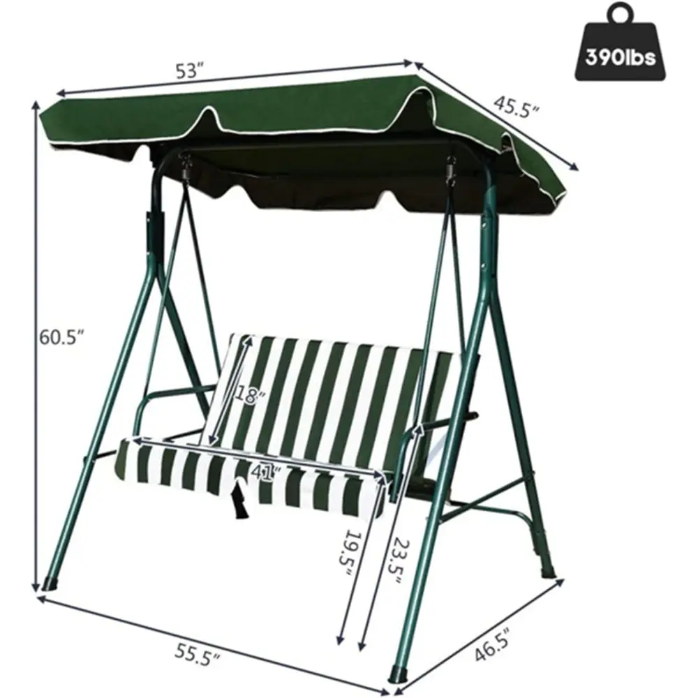 Two-seat Patio Swing Chair with Sunshade, Patio Lounge Chair, Comfortable Sitting, Green