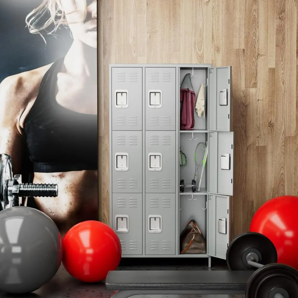 9 Doors Storage Locker Combination with 18 Hooks,Industries Double Tier Metal Locker for School Office Gym Home Employees Staff