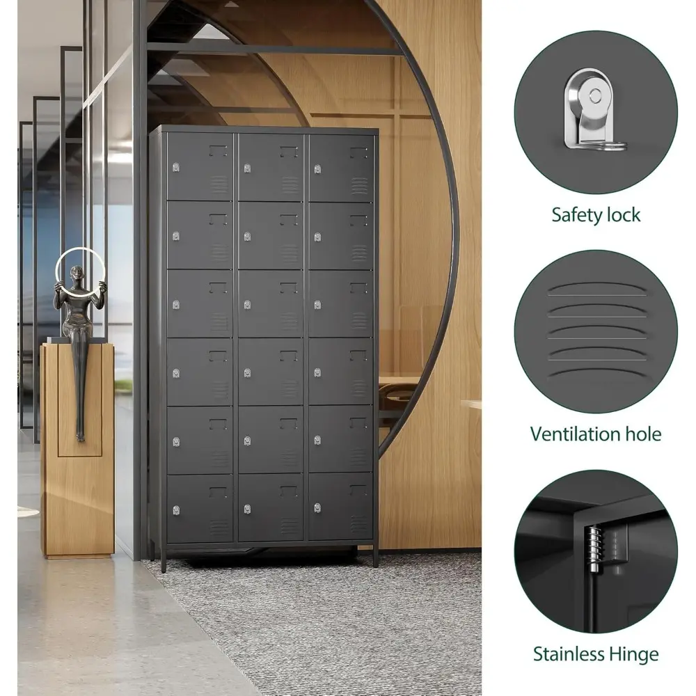 Locker Organizer with 18 Doors, Metal Lockers for Employees, Storage Steel Organizer for School, Metal Storage Cabinet for Gym,