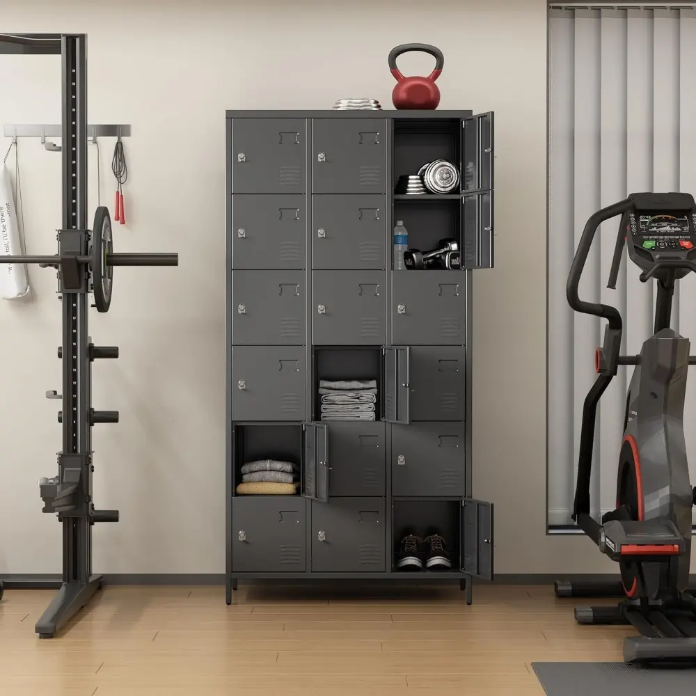 Locker Organizer with 18 Doors, Metal Lockers for Employees, Storage Steel Organizer for School, Metal Storage Cabinet for Gym,