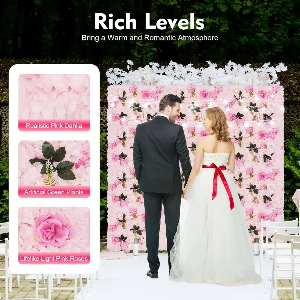 23.62" x 15.74" Artificial Flower Wall Panels Floral Backdrop, 12Pcs Artificial Flower Faux Roses Wall Background for Home Walls