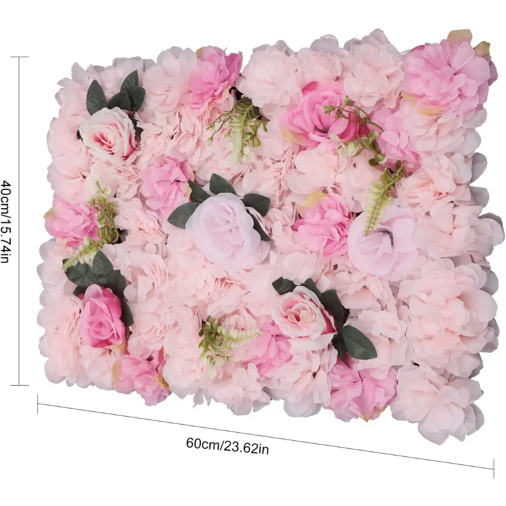 23.62" x 15.74" Artificial Flower Wall Panels Floral Backdrop, 12Pcs Artificial Flower Faux Roses Wall Background for Home Walls
