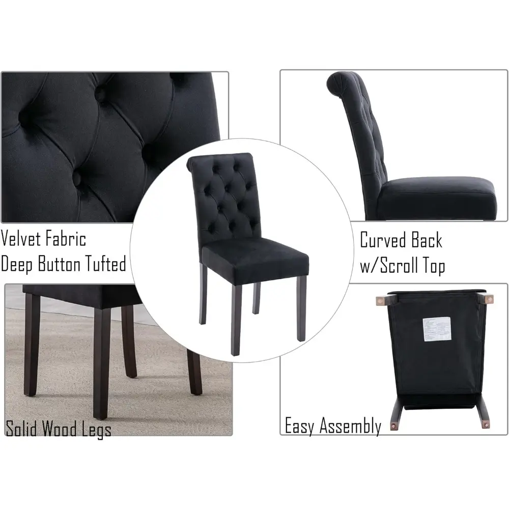 Velvet Dining Chairs Set of 4 Upholstered Dining Room Chairs Modern Tufted Accent Chairs Wooden Parsons