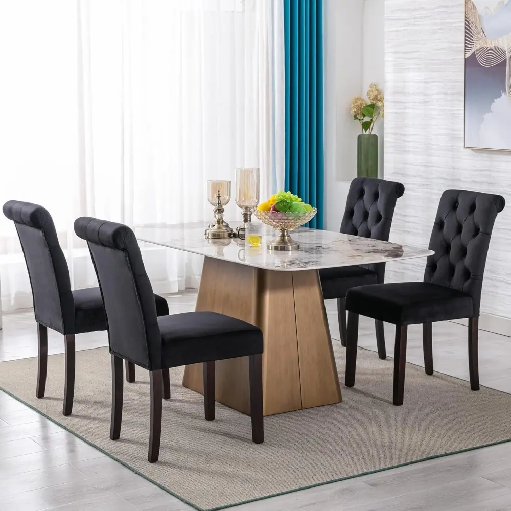 Velvet Dining Chairs Set of 4 Upholstered Dining Room Chairs Modern Tufted Accent Chairs Wooden Parsons