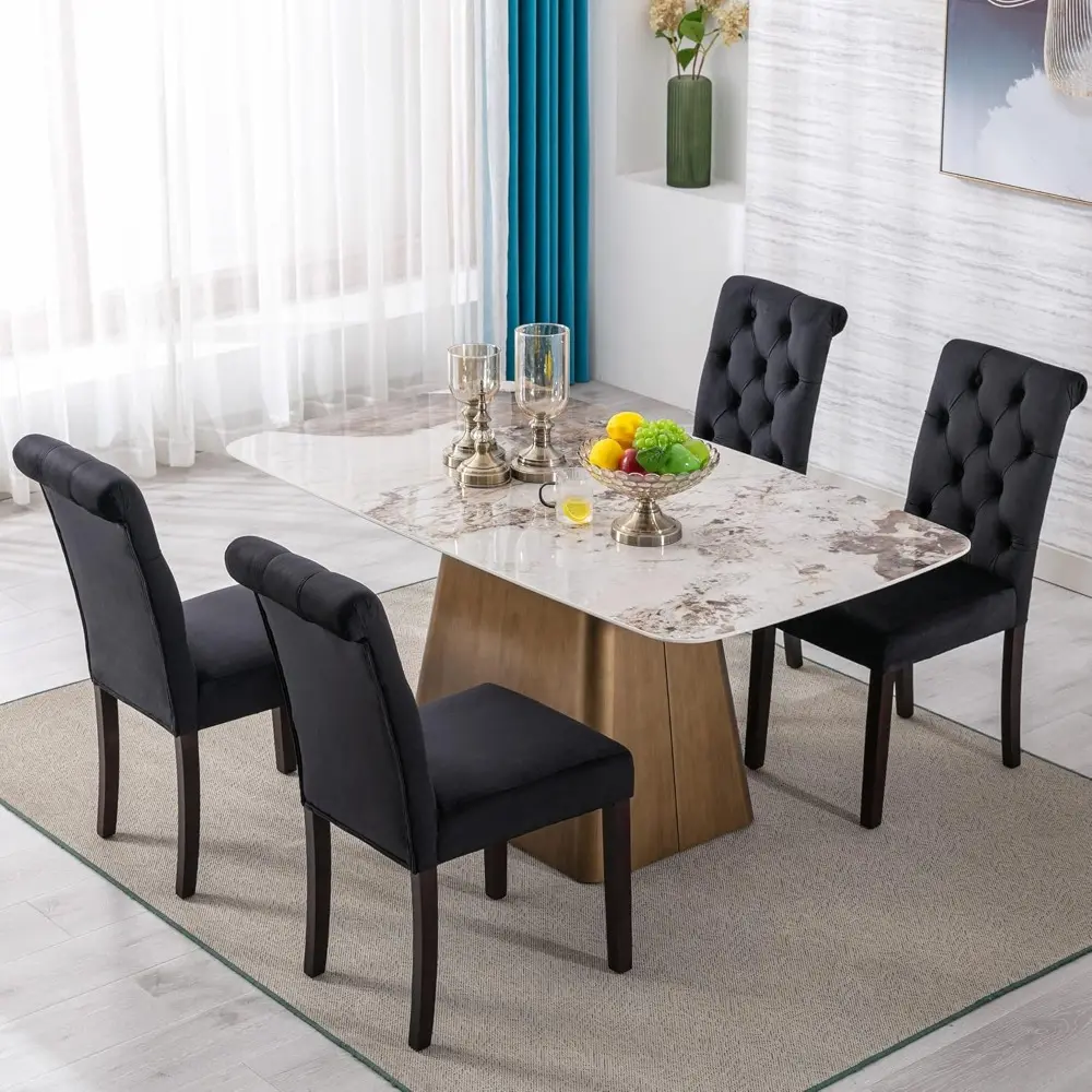 Velvet Dining Chairs Set of 4 Upholstered Dining Room Chairs Modern Tufted Accent Chairs Wooden Parsons