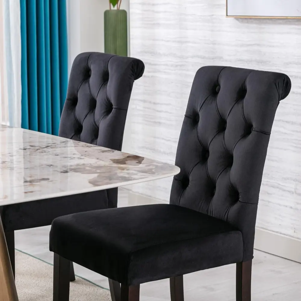 Velvet Dining Chairs Set of 4 Upholstered Dining Room Chairs Modern Tufted Accent Chairs Wooden Parsons