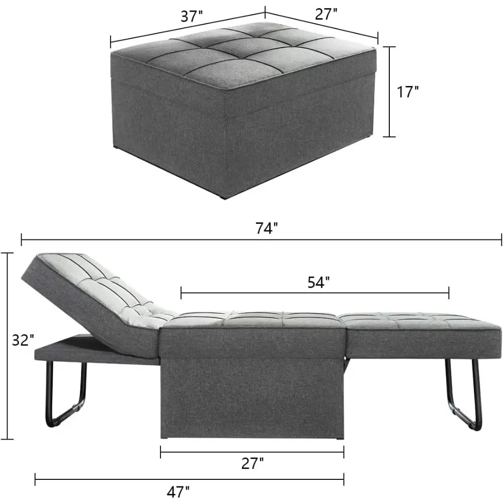 Sofa Bed, Convertible Chair 4 in 1 Multi-Function Folding Ottoman Modern Breathable Linen Guest Bed with Adjustable Sleeper for