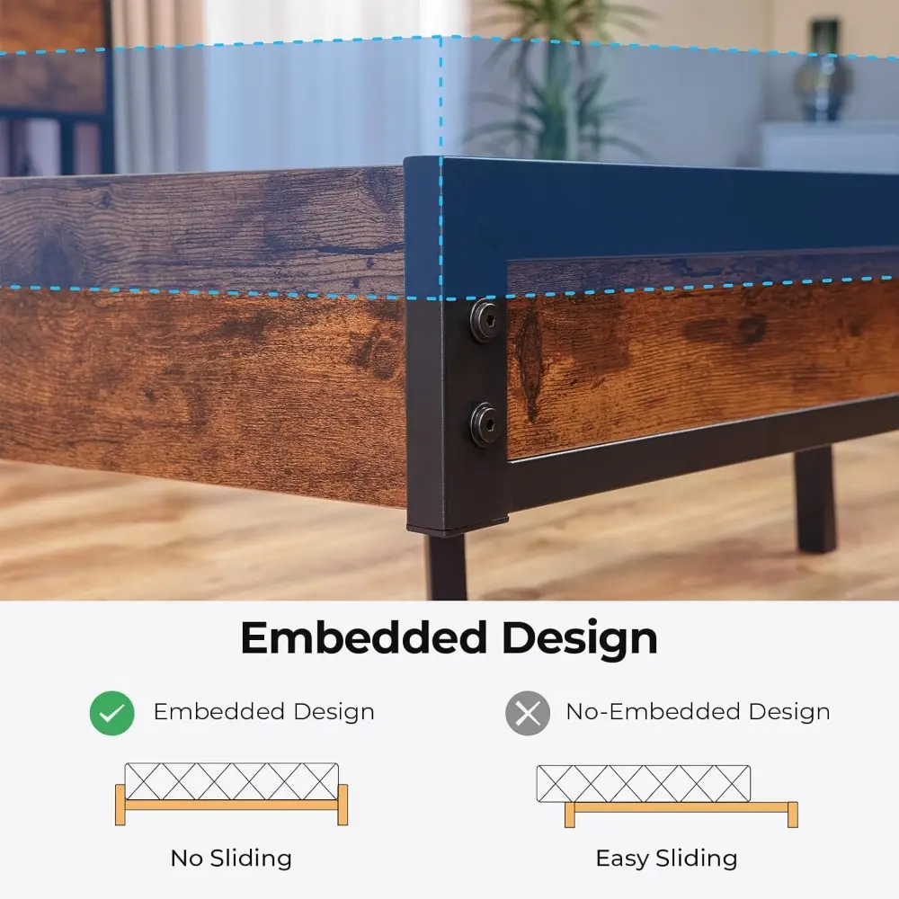 Bed Frame with 2-Tier Storage Headboard, Metal Platform Bed with Smart LED Lights & USB Charging Station, Noise-Free/Metal Suppo