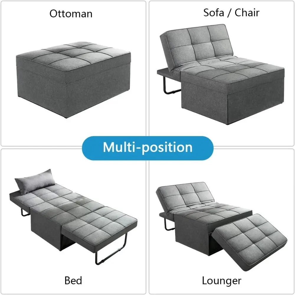 Sofa Bed, Convertible Chair 4 in 1 Multi-Function Folding Ottoman Modern Breathable Linen Guest Bed with Adjustable Sleeper for