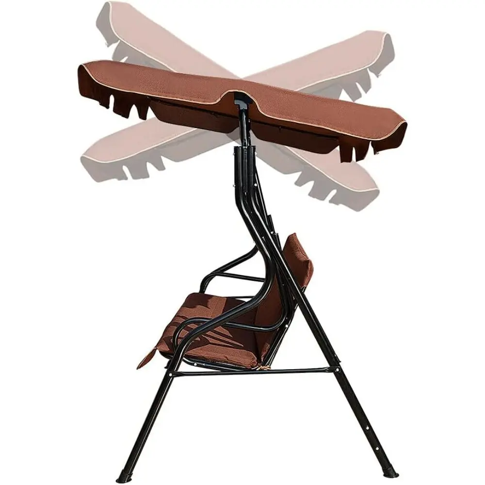 Brown Outdoor 3 Seats Sunshade Swing Bench Loveseat with Angle Adjustable Canopy Patio Porch Swing Chair Hammock Glider Sturdy S