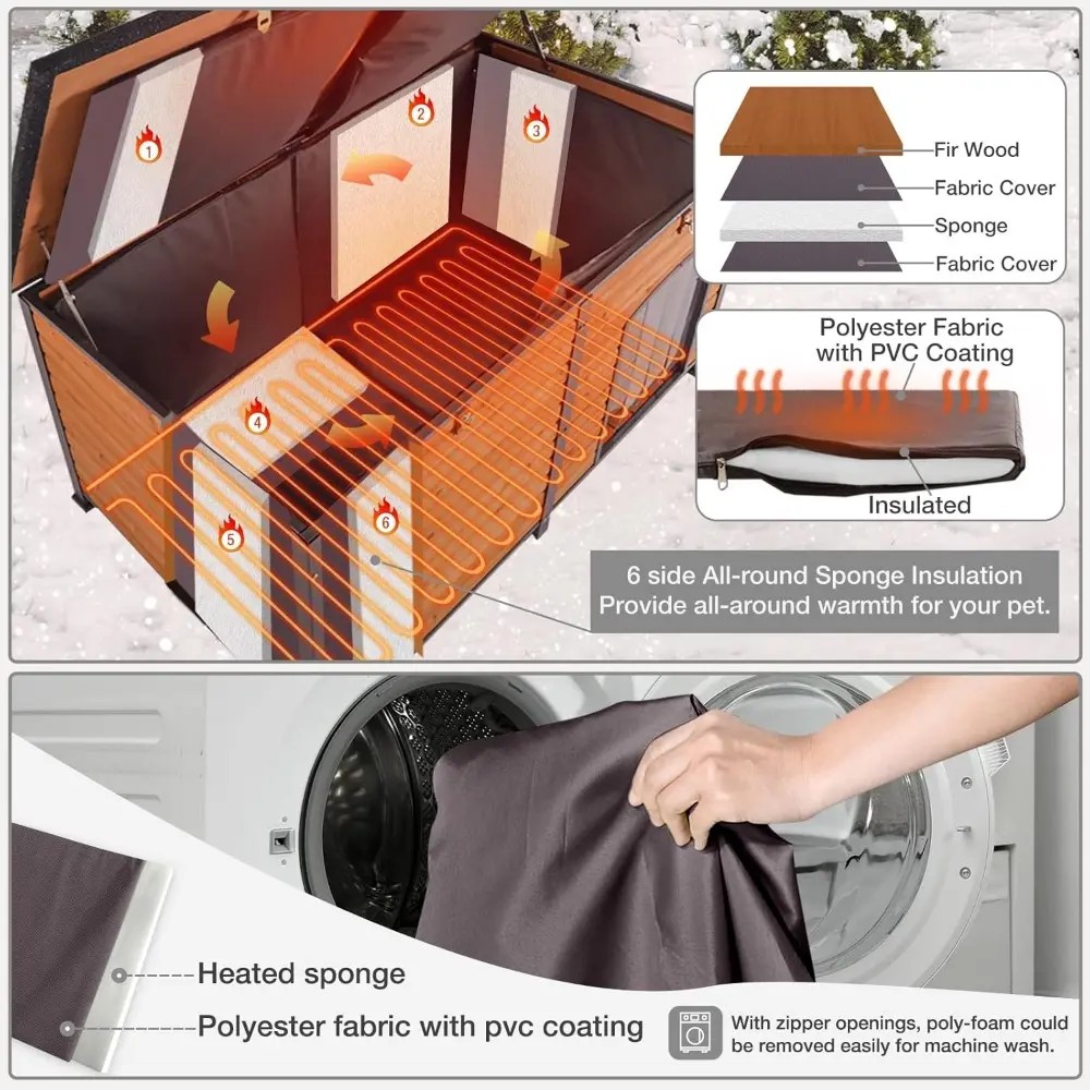 Large Heated Dog House with Insulated Liner for Outdoor - Waterproof Outside Dog Kennel for Medium and Large Dog with All-Around