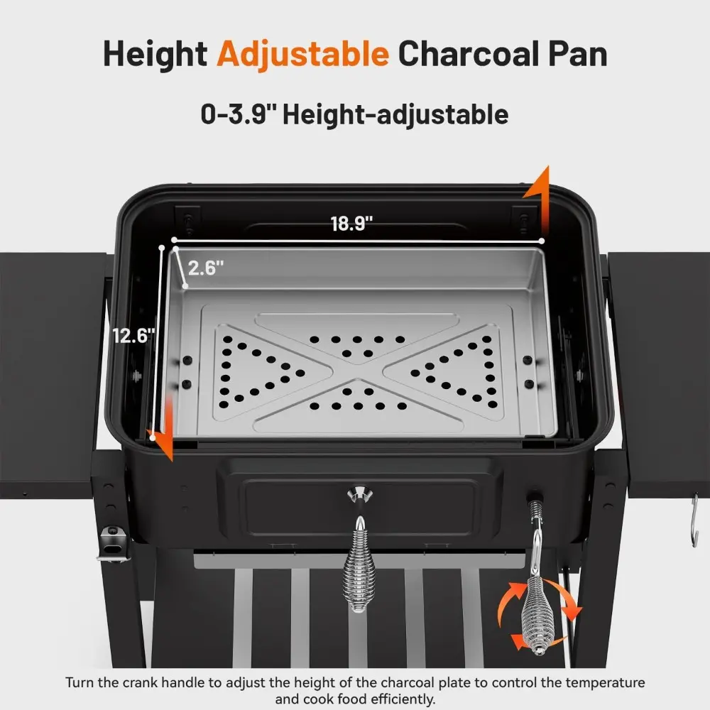 24-Inch Movable Charcoal Grill with Two Side Tables, Large BBQ Grills with 490 Sq.In.Cooking Area, Outdoor Barbecue Grill with