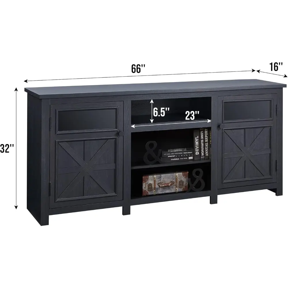 Farmhouse TV Stand for 75 Inch TV, Entertainment Center with Storage, Rustic TV Cabinet with Barn Doors, 66" TV Console for Liv
