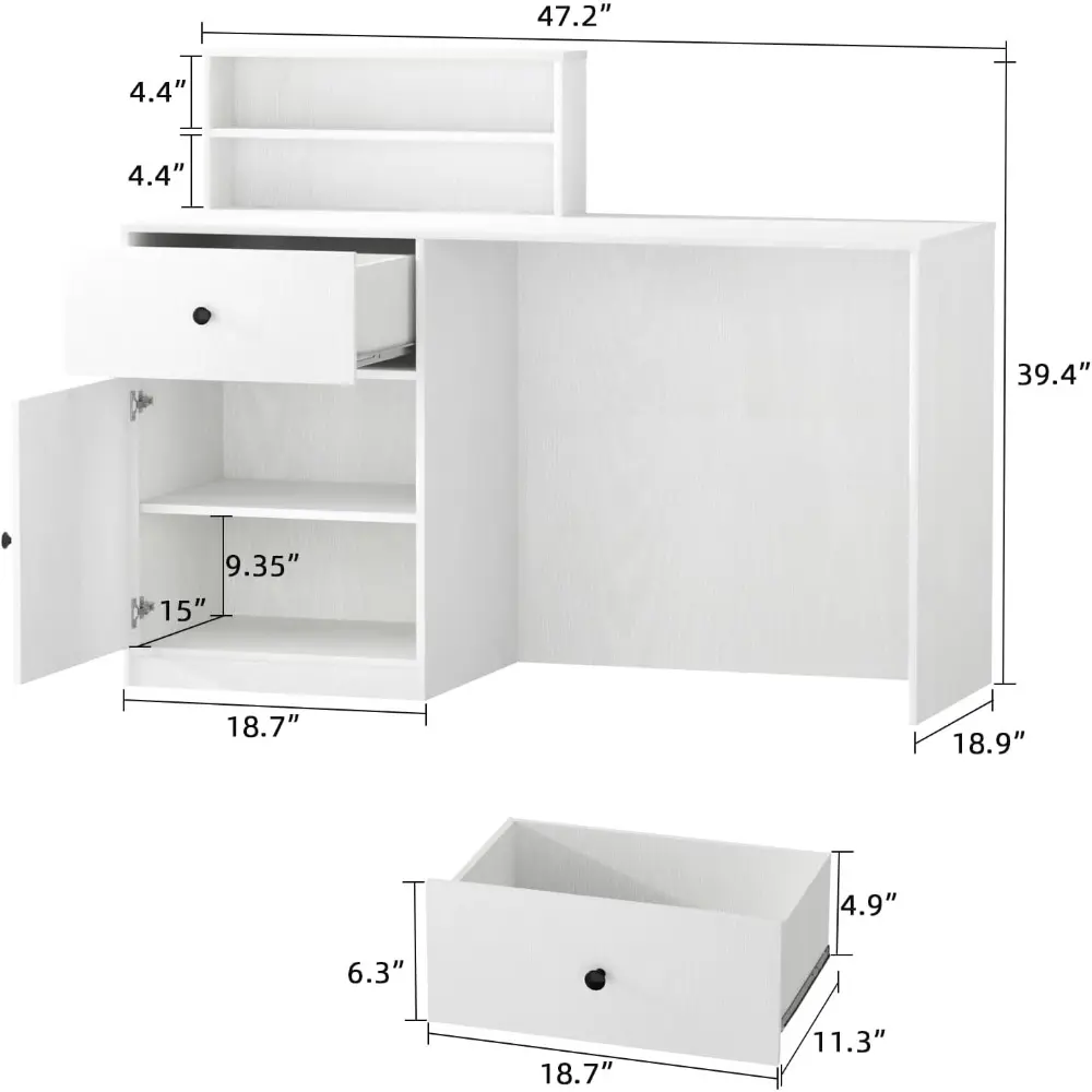 Small Morden Reception Desk with LED Lighting, 39.4" H Office Counter with Storage Drawers, Secretary Desk with Power Outlets,