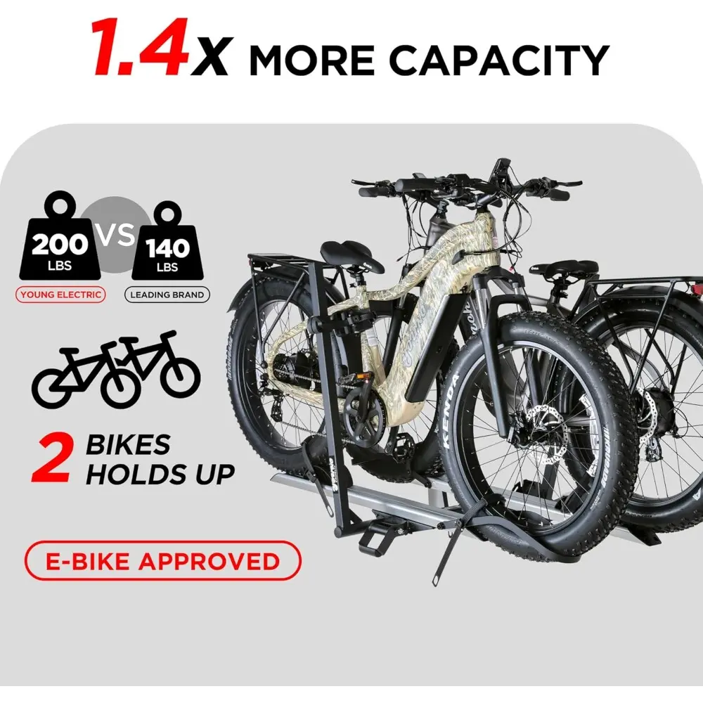 Hitch 2-Bike Rack Fellow, 200 lbs Capacity E-Bike Carrier for Cars Trucks SUVs Minivans RV, Trailer, Foldable Platform Mount, Up