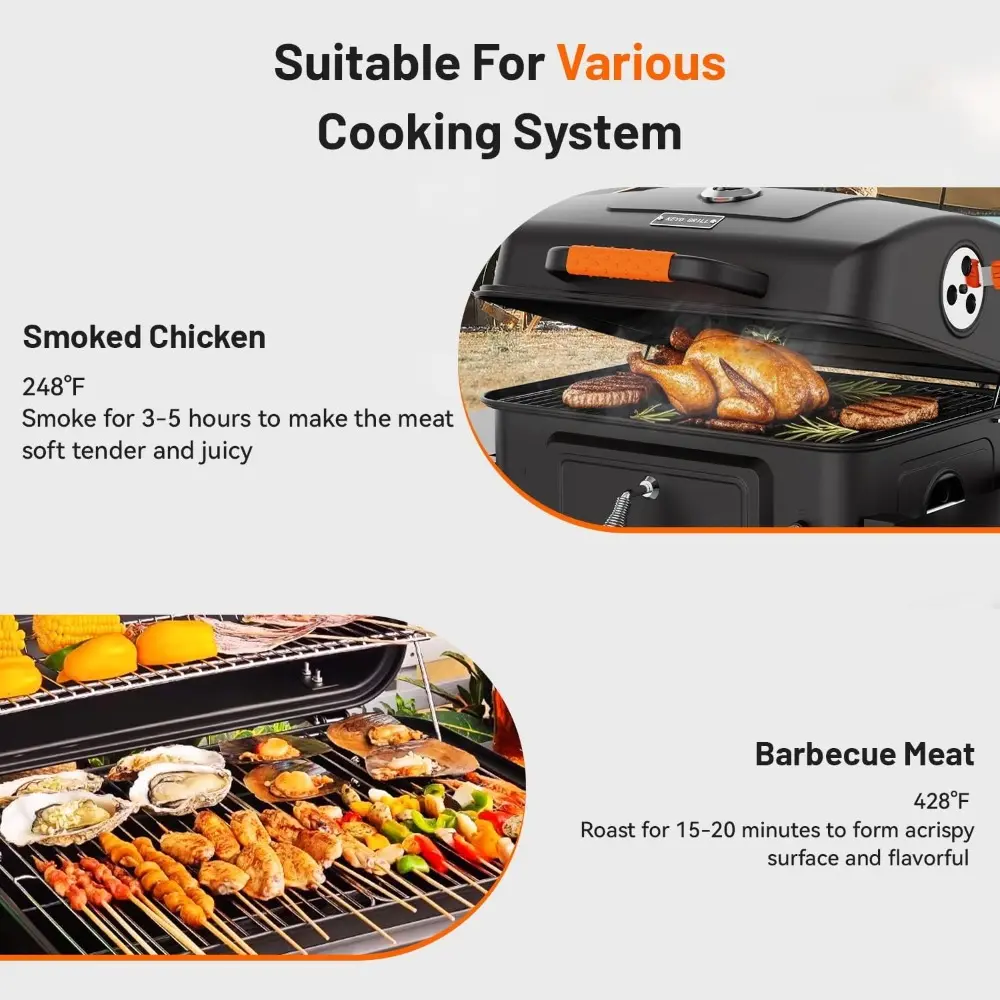 24-Inch Movable Charcoal Grill with Two Side Tables, Large BBQ Grills with 490 Sq.In.Cooking Area, Outdoor Barbecue Grill with