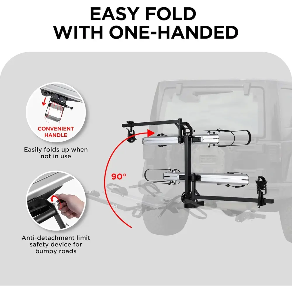 Hitch 2-Bike Rack Fellow, 200 lbs Capacity E-Bike Carrier for Cars Trucks SUVs Minivans RV, Trailer, Foldable Platform Mount, Up