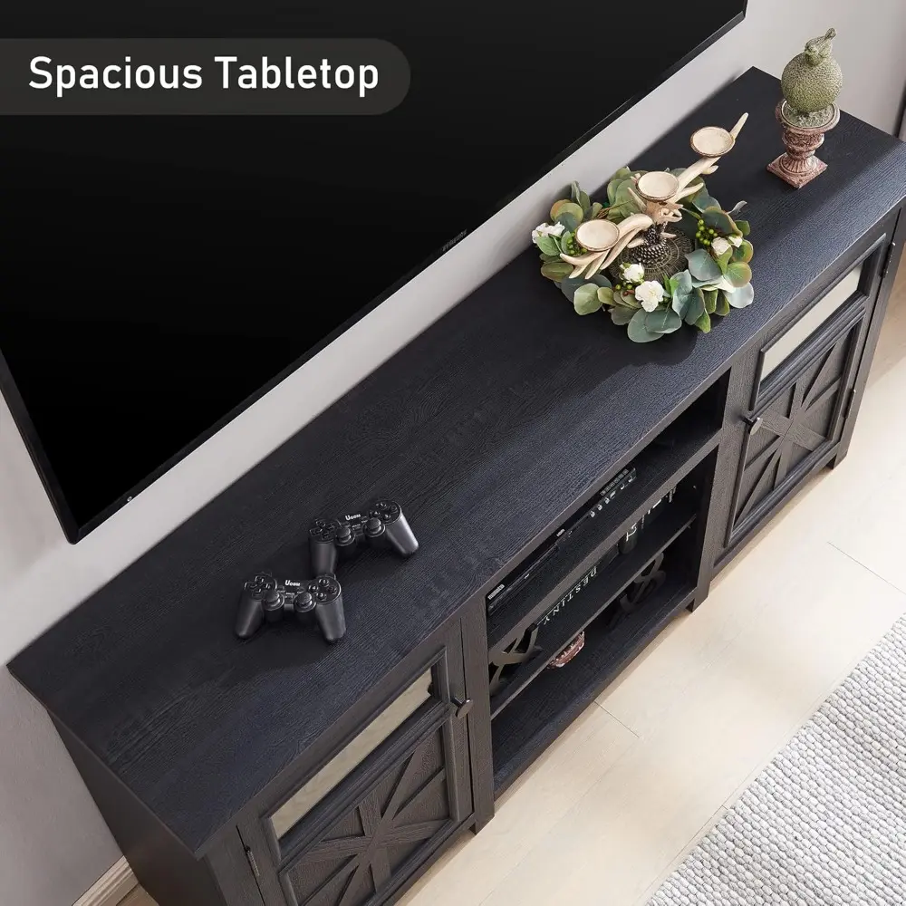 Farmhouse TV Stand for 75 Inch TV, Entertainment Center with Storage, Rustic TV Cabinet with Barn Doors, 66" TV Console for Liv